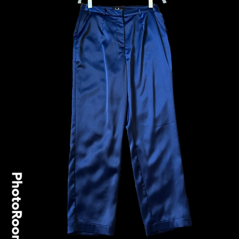 Lulus My Story Navy Blue Satin Trouser Pants